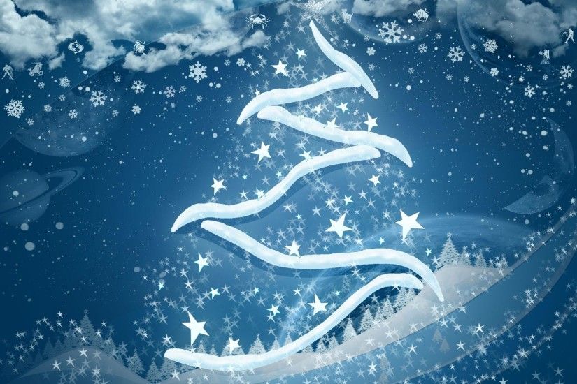 christmas tree, snowflakes, stars, clouds, planets, zodiac signs wallpaper  thumb