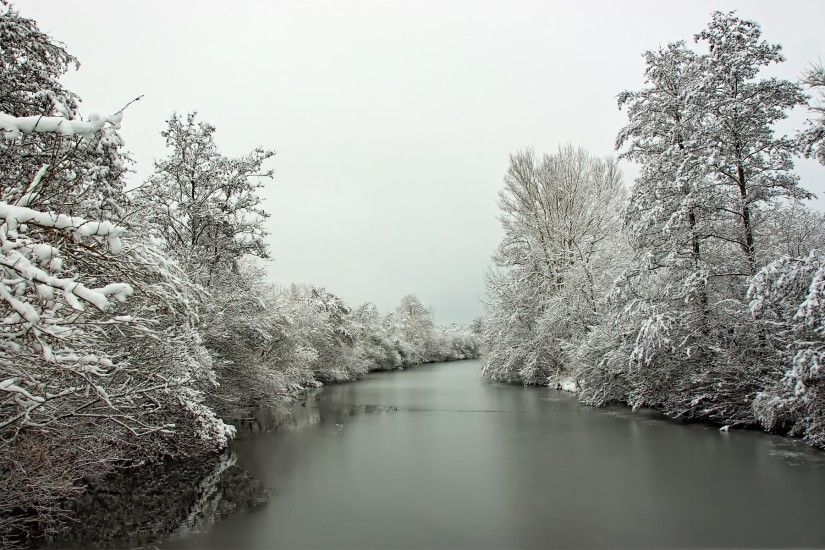 Winter River & Snowy Forest wallpapers and stock photos