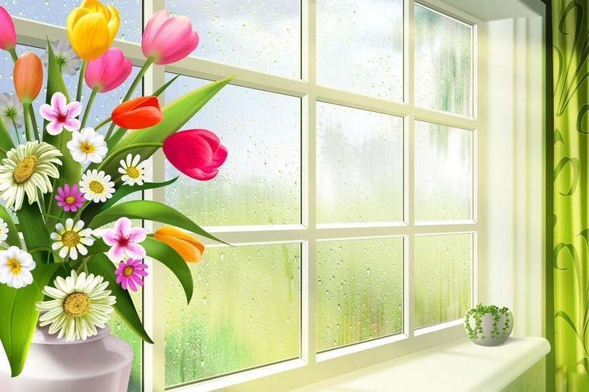 Spring window wallpapers and stock photos