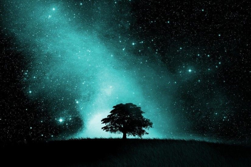 Artistic - Sky Artistic Tree Silhouette Night Starry Sky Stars Wallpaper