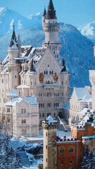 Preview wallpaper castle, snow, mountains, winter, pretty 1080x1920