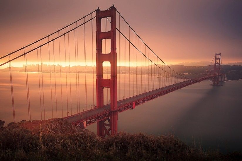 Bridges California Cityscapes Golden Gate Bridge Landscapes Morning Ocean  San Francisco Skyscapes Sun Sunrise