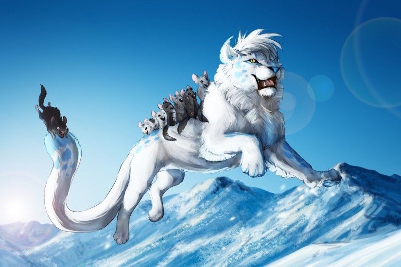 animals white lion games fun jump winter snow cool art