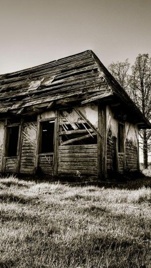 Preview wallpaper black white, barn, old, wooden, grass 1080x1920