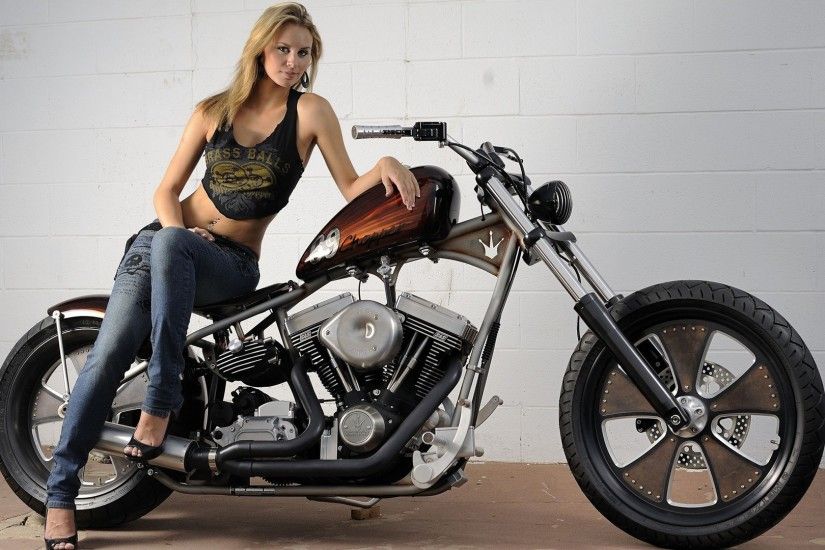 Harley-Davidson motorcycle and beautiful girl wallpaper 1920x1080 Full HD