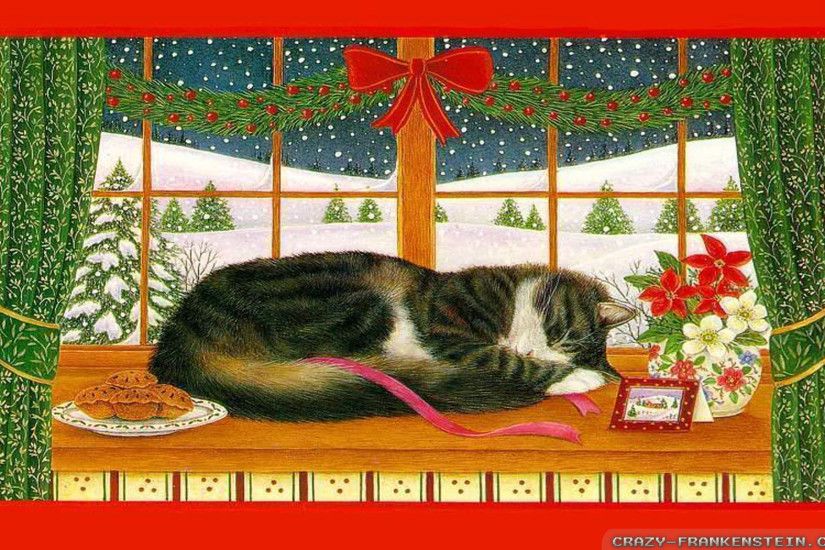 Wallpaper: Sleeping Christmas Cat wallpapers. Resolution: 1024x768 |  1280x1024 | 1600x1200. Widescreen Res: 1440x900 | 1680x1050 | 1920x1200