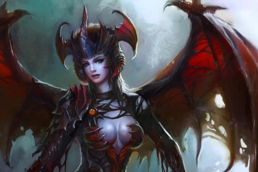 Wings succubus horns armor artwork demon girl wallpaper