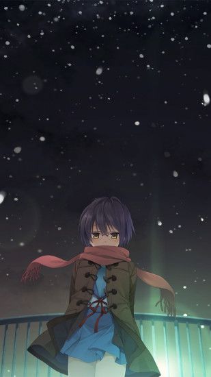 1080x1920 Wallpaper nagato yuki, girl, anime, snow, sky