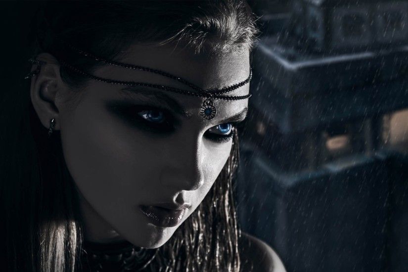 blue,dark, jewelry, hd artworks, face, eyes, fantasy cg, horror, vampire,  witch, abstract stock images, view, women, digital, art Wallpaper HD