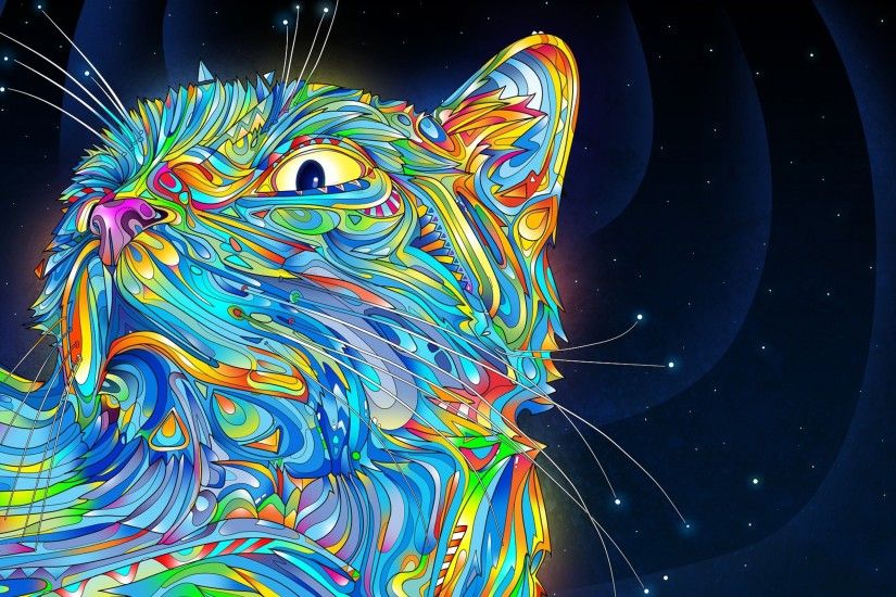 psychedelic, Cat, Colorful, Digital Art, Matei Apostolescu Wallpapers HD /  Desktop and Mobile Backgrounds