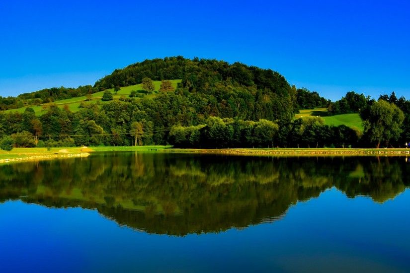 ... scenic, autumn, reservoir, trees, outdoors, woods, hills, hdr,  grassland, reflections, beautiful, loch, ecosystem, slovenia, computer  wallpaper ...