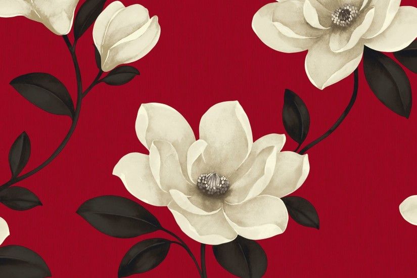 Sophie Conran Magnolia Flower Cream & Red Wallpaper | Departments | DIY at  B&Q