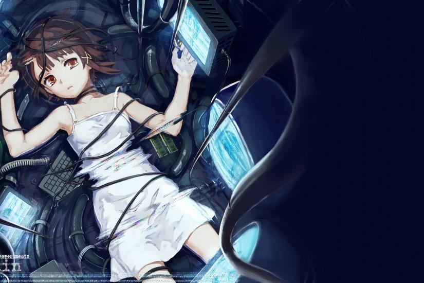 Anime Girls Brunettes Cables Computers Crying Dress Holographic Science  Fiction Serial Experiments Lain Wallpaper