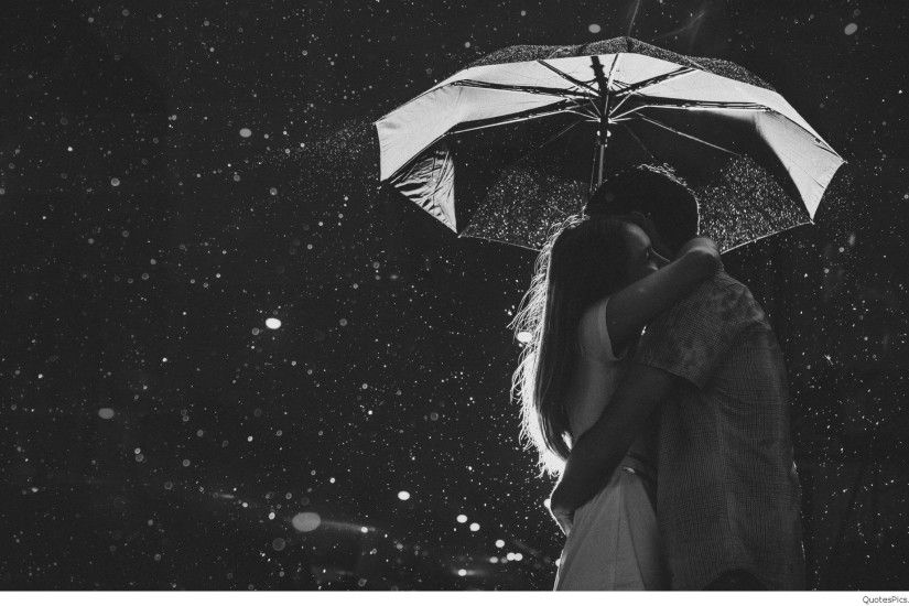 ... love-couple-in-rain-black-and-white-wallpaper ...