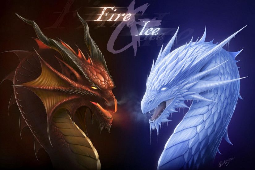 Fantasy - Dragon Fire Fantasy Ice Wallpaper