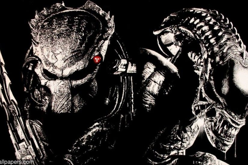 Download Alien Vs Predator Sketch 2048x1152 Wallpaper