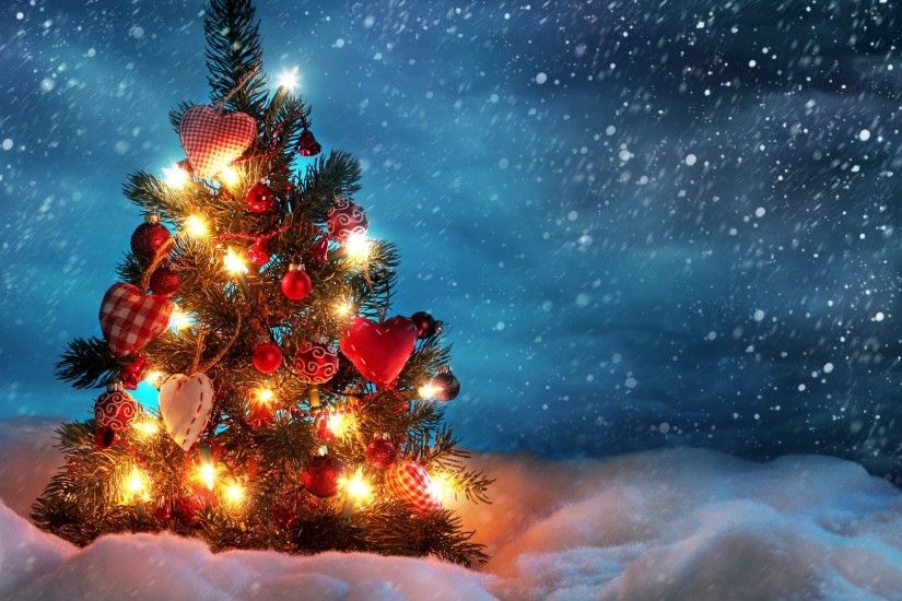 christmas tree, snow, winter