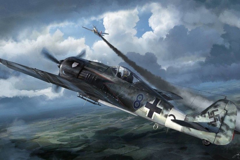 Air ArtFound this painting of a Fw 190 chasing a P-51 on r/wallpapers a  while ago. Figured r/WarThunder would appreciate.