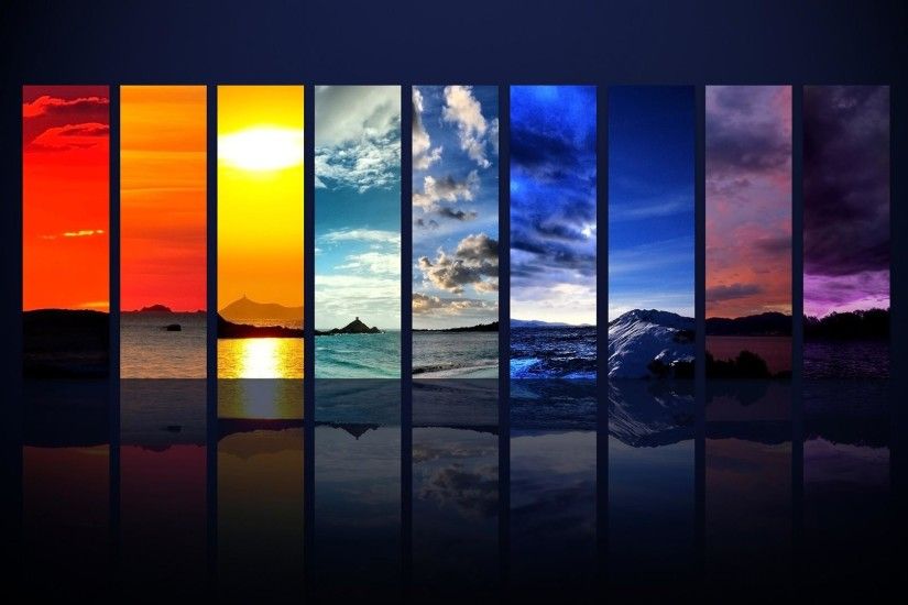 Nature photo montage in rainbow colors wallpaper