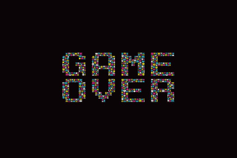 Dark Background Game Over Minimalistic Retro Games Simple Space Invaders  Typography Video