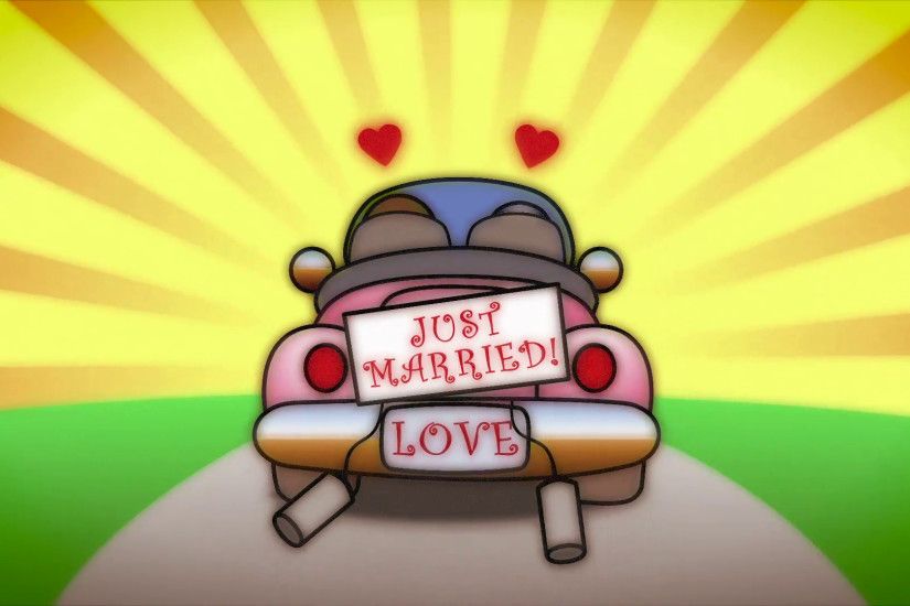 Subscription Library Just Married Cartoon Motion Background