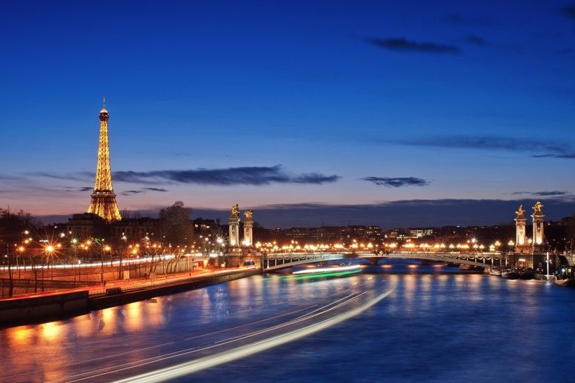 Wallpaper Eiffel tower, Paris, Night, Lights, France, Bridge, River, Hdr  HD, Picture, Image