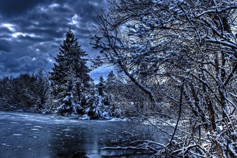 Preview wallpaper winter, trees, river, lake, snow, ice, hdr 1920x1080