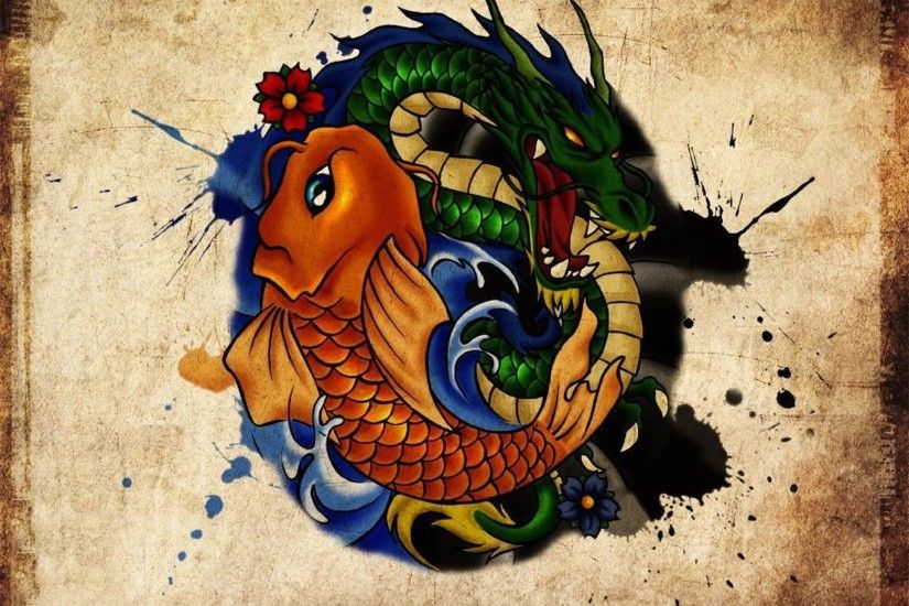 Dragon And Koi Tattoo Design Art Wallpaper Pic Wallpaper