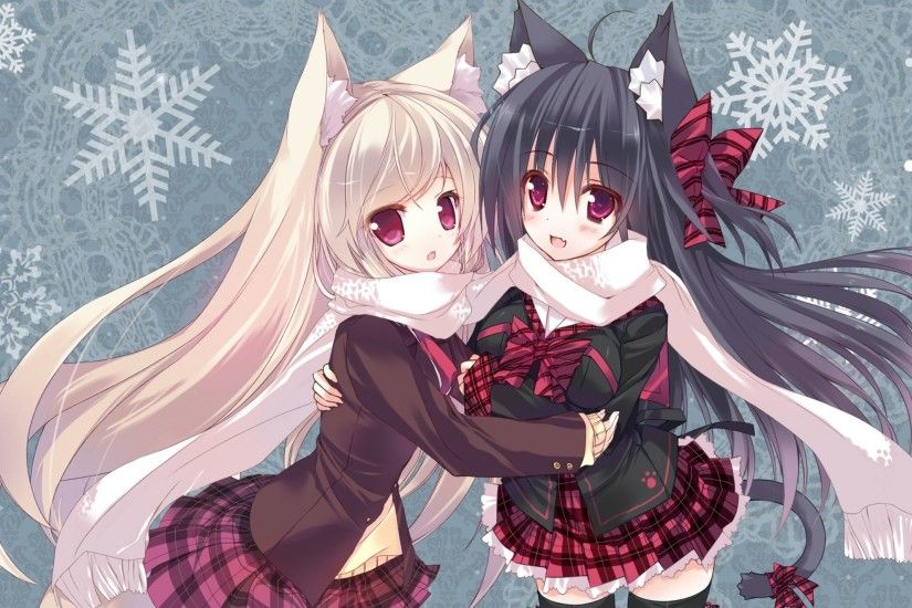 Anime Girls, Neko, Cat Ears, Scarf, School Uniform