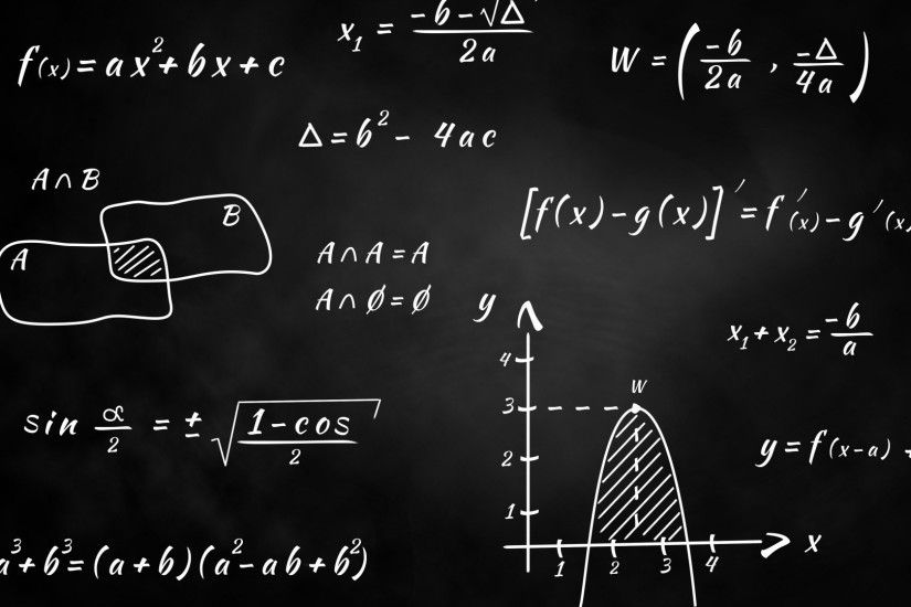 General 1920x1080 monochrome blackboard knowledge mathematics graph numbers  science equation formula simple background