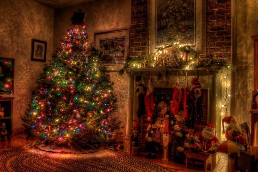 Preview wallpaper tree, christmas, holiday, garland, fireplace, toys,  stockings 1920x1080