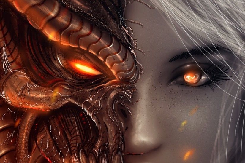 2048x1152 Wallpaper diablo 3, girl, art, angels, demons