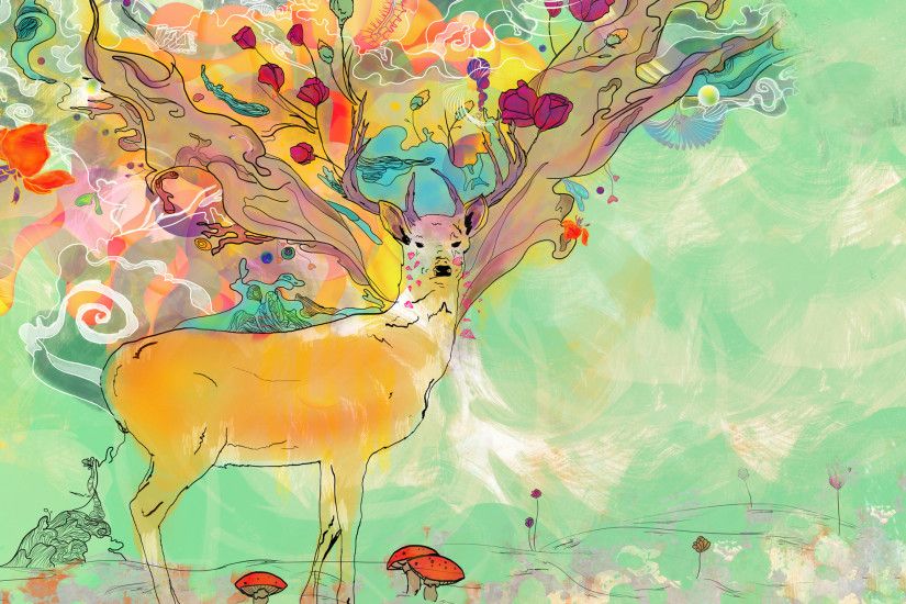 paintings, smart phones ios, windows,art, surreal, psychedelic, pictures,  deer free, free, color, mood, animals, mobile wallpaper,_2560x1440 Wallpaper  HD