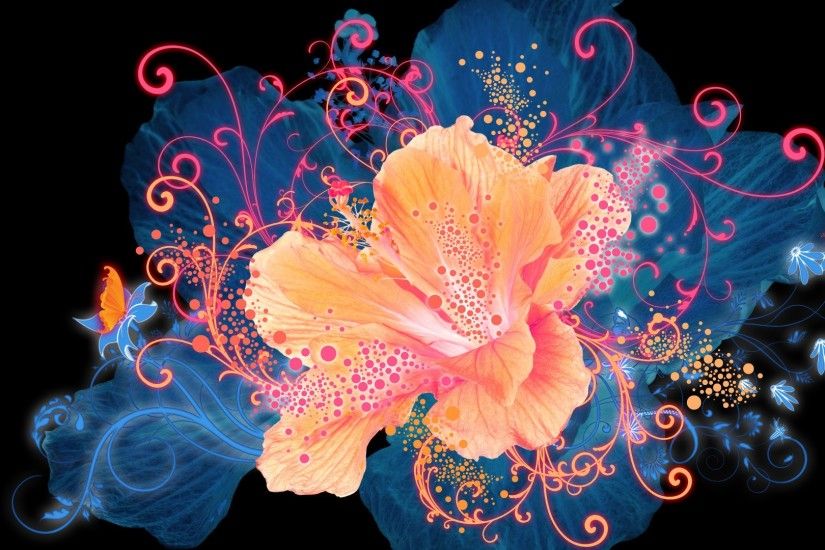 Nature Bright Contrast Petals Art Abstract Colors Vector Flowers Psychedelic  Artistic Photos Green - 1920x1080