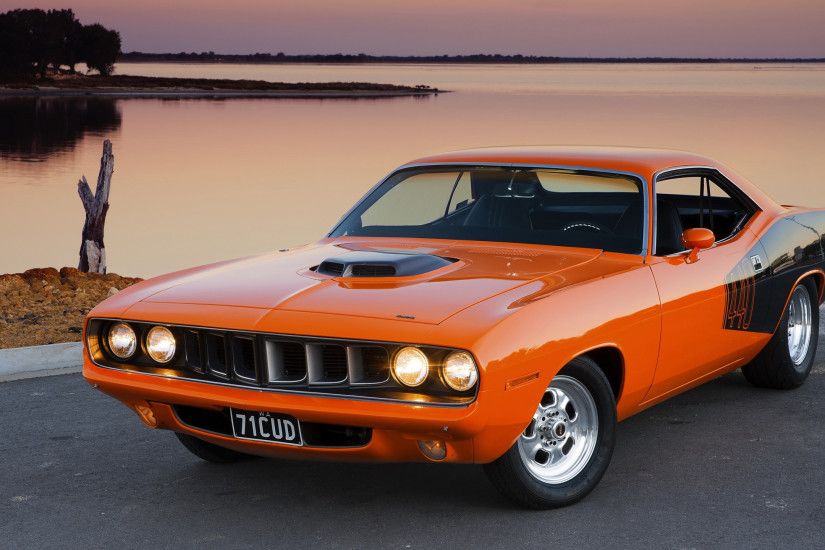 Orange Plymouth Barracuda front side view wallpaper