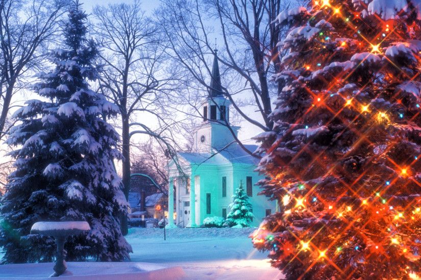 Holiday - Christmas Holiday Christmas Tree Light Church Snow Wallpaper