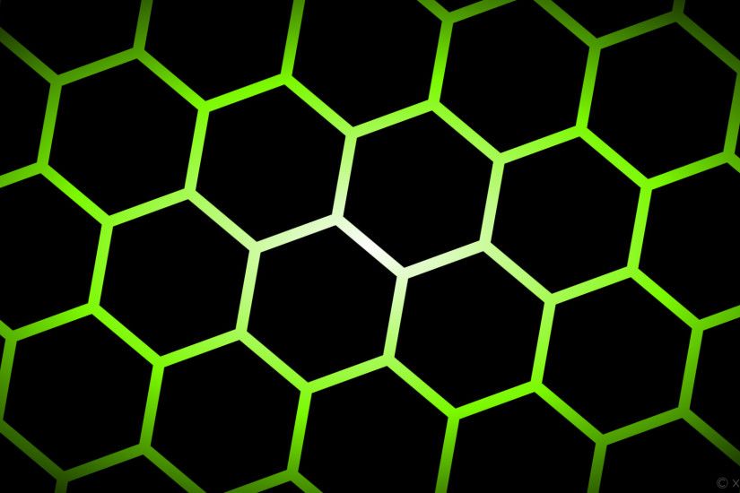 wallpaper glow hexagon black white green gradient lawn green #000000  #ffffff #7cfc00 diagonal