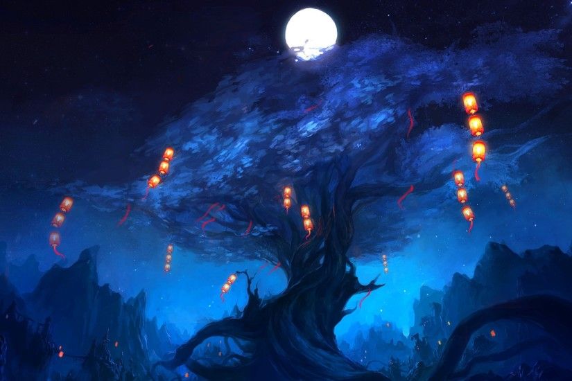 ... Lanterns floating around the tree