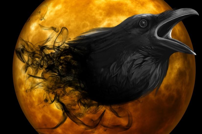 Holiday - Halloween Beak Orange Black Artistic Dark Moon Bird Raven  Wallpaper