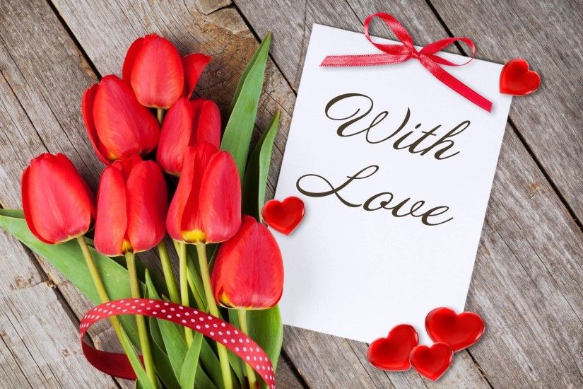 Tulip flowers and love letter wallpapers