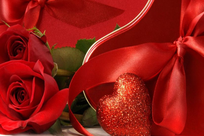 1920x1080 Wallpaper roses, flowers, red, heart, gift, ribbon, romance