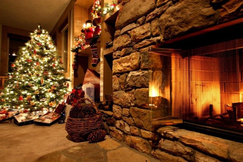 1920x1080 Wallpaper christmas tree, ornaments, fireplace, gifts, home,  cosiness, garland