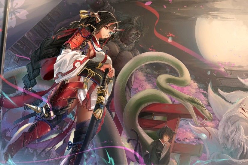 anime, Anime Girls, Original Characters, Snake, Fox, Samurai, Sword, Armor  Wallpapers HD / Desktop and Mobile Backgrounds