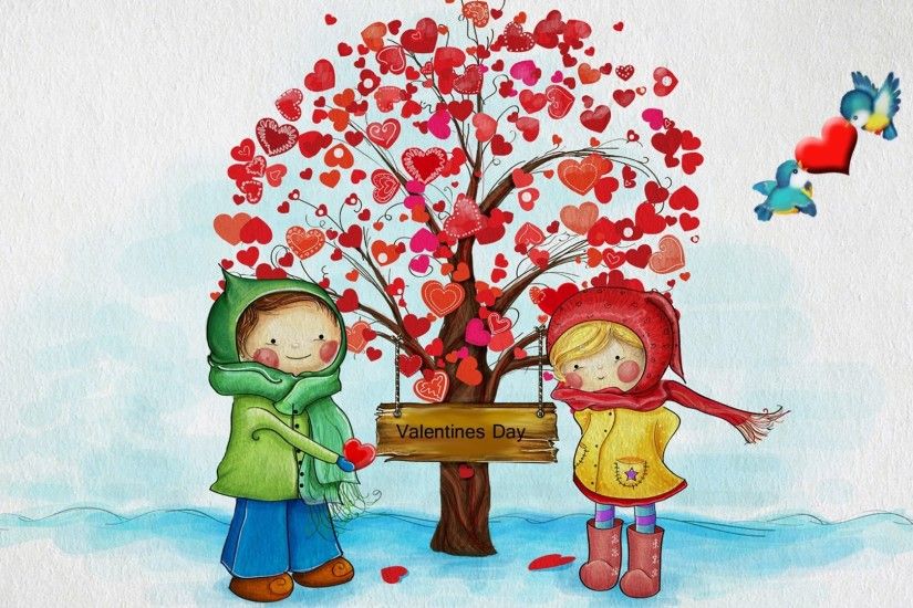 Childrens Valentine Hearts Children Birds Romantic Tree Valentines Day Cute  Snow Child Winter Love Childs Wallpaper