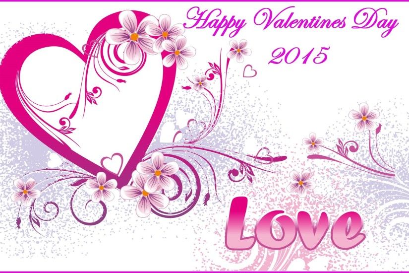 Happy Valentines Day 2015 Image with Pink heart & flowers for Whatsapp FB