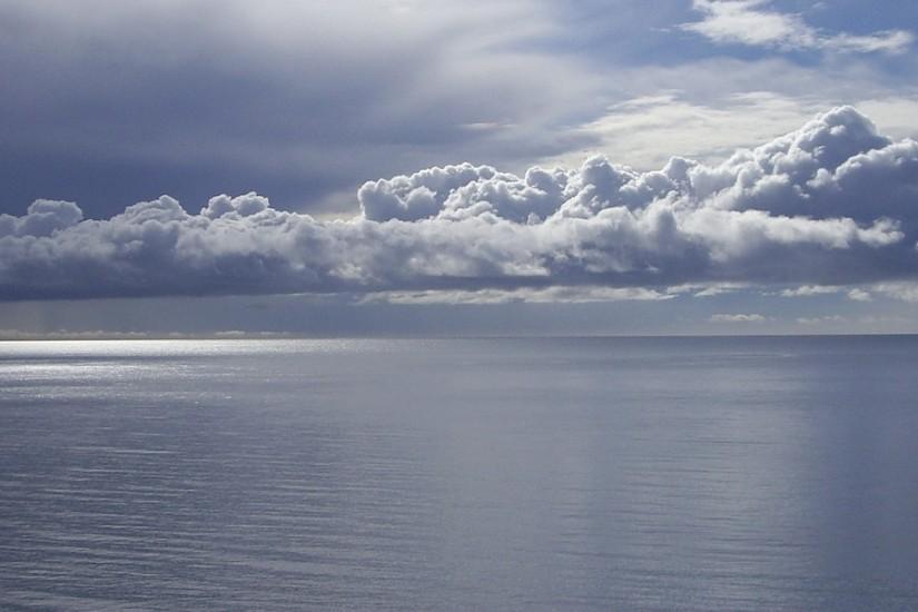 3840x1200 Wallpaper clouds, sea, water smooth surface, calm