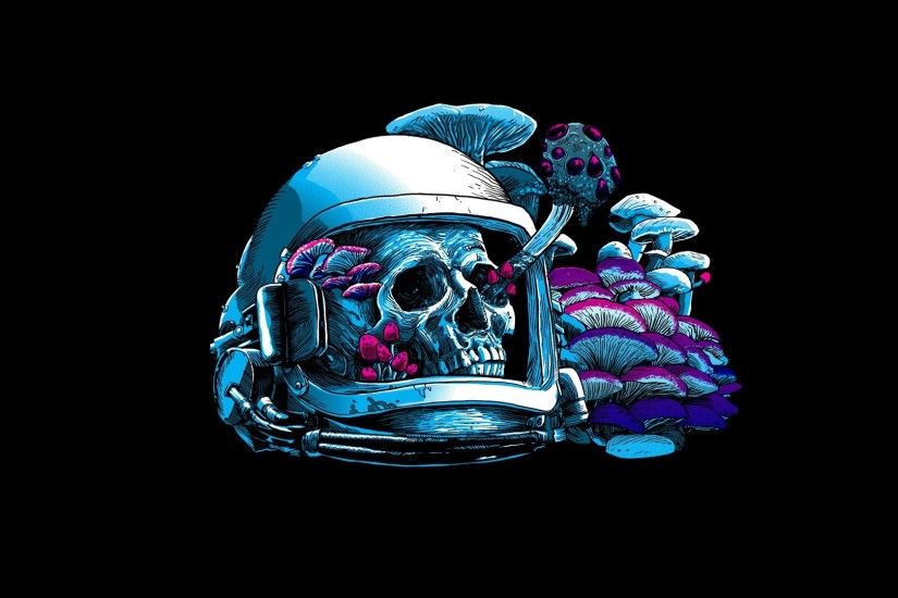 skull, mushroom, artwork, astronaut, mushroom wallpaper thumb