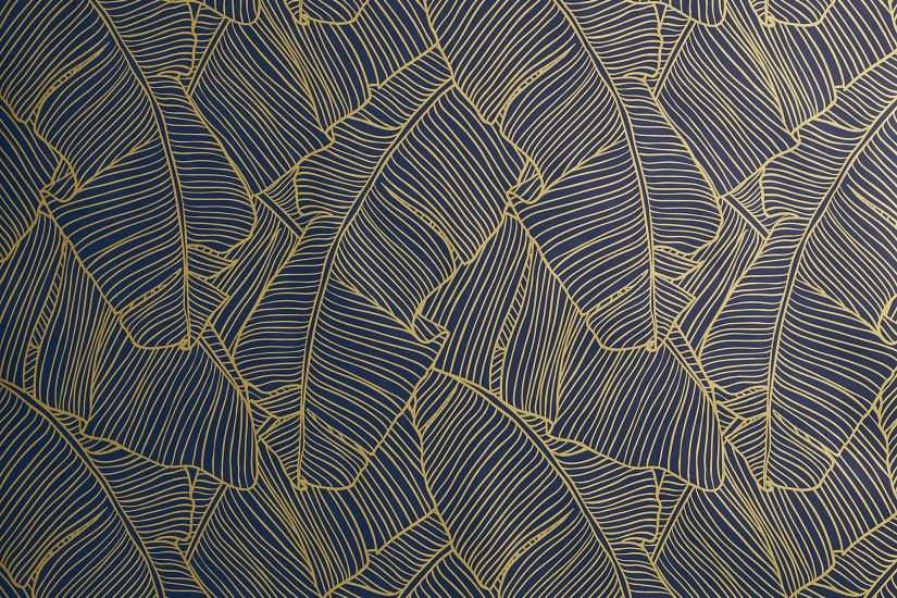 palm navy and gold self-adhesive wallpaper | CB2