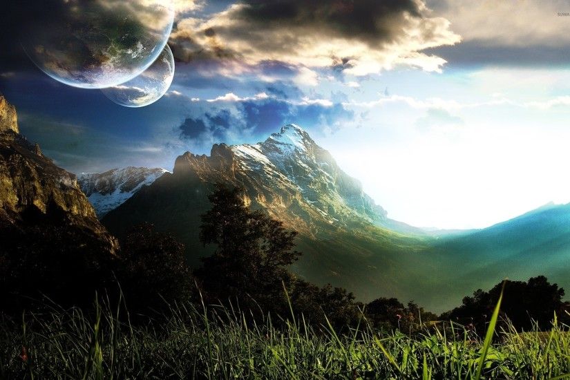 Planets over the mountains wallpaper