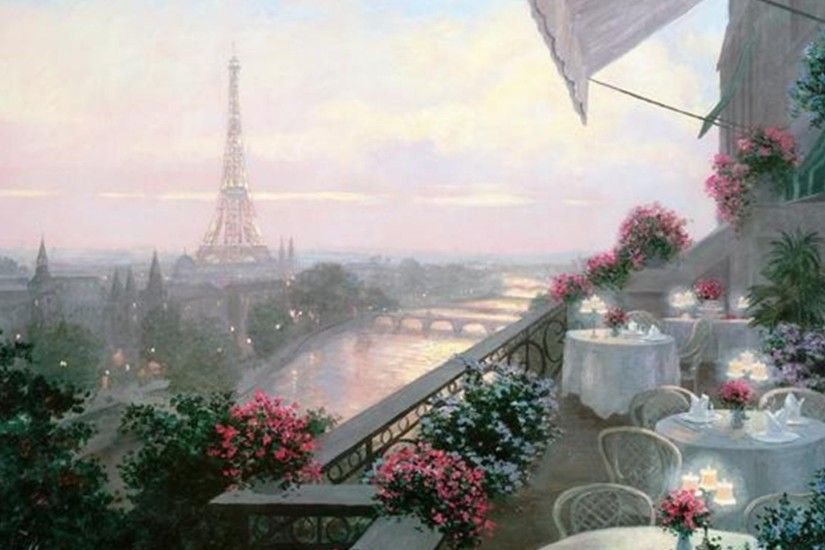 1920x1080 Parisian Cafe Eiffel Tower